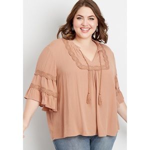Plus size crochet trim peasant top